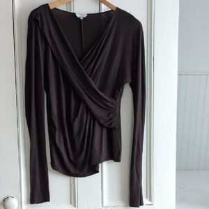 MaxMara Dark Brown Fitted Stretch Long Sleeve Top Size Med